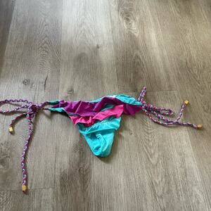 beach bunny bronze ruffled mini skimpy side tie bikini swimwear bottoms medium